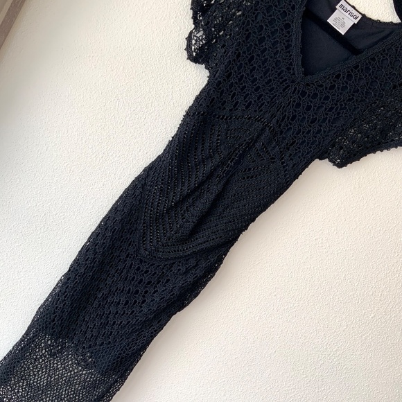 Y2K! Marisol Beaded Dress Black Lace Crochet Size Medium - Picture 13 of 16